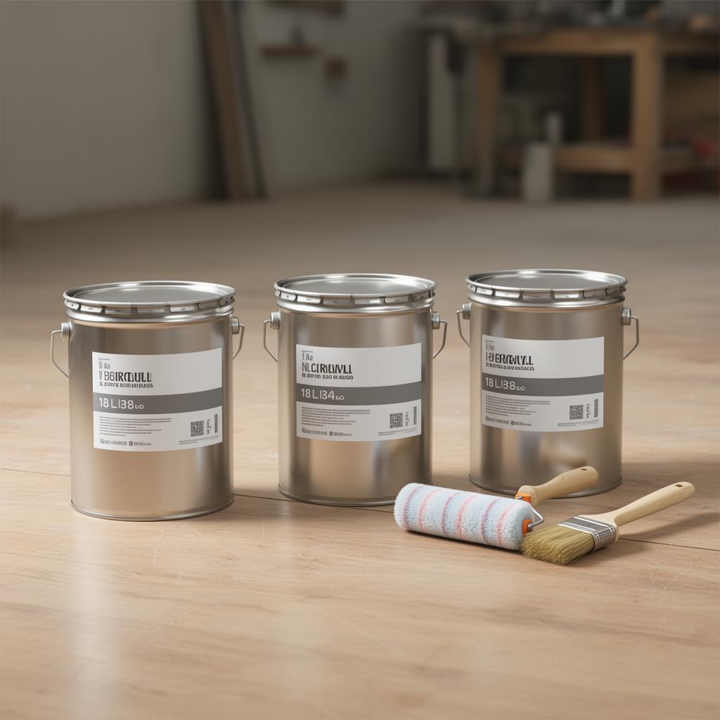Latas de tinta abertas em diversas cores ao lado de pincéis e rolos